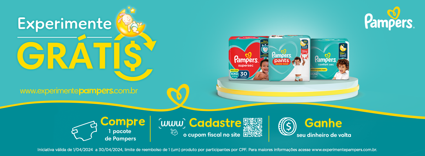 Compre 1 pacote de Pampers , cadastre seu cupom fiscal, ganhe seu dinheiro de volta