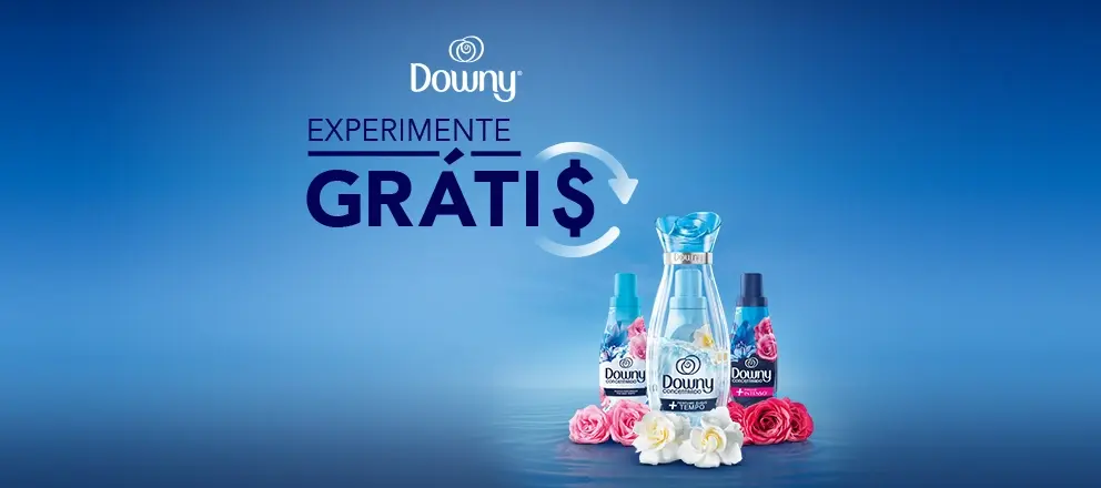 Experimente Grátis Downy: compre um amaciante Downy, cadastre o cupom fiscal no site e ganhe até 50 reais de volta.