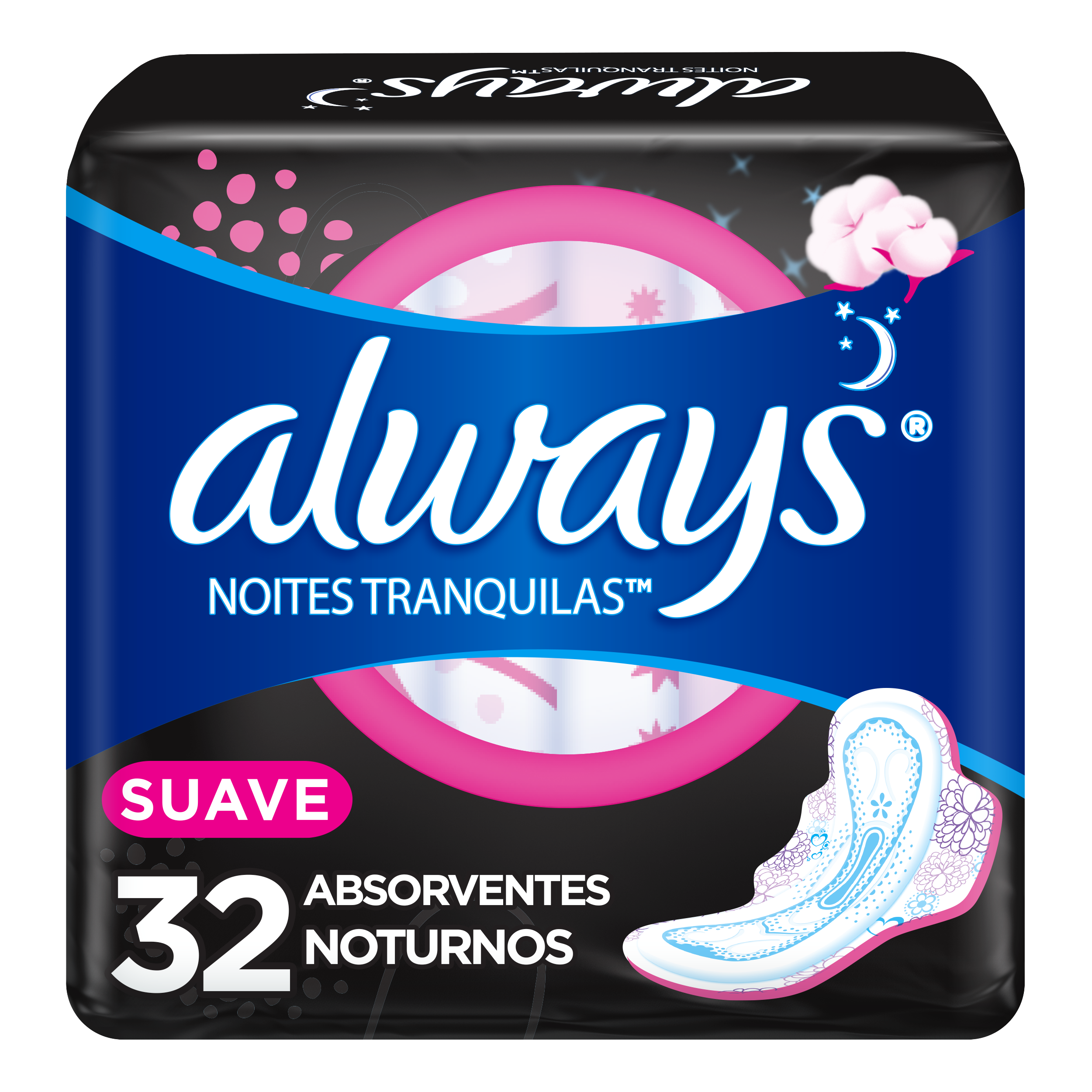 Absorvente Always Noites Tranquilas Suave com Abas - 32 unidades, multi-color