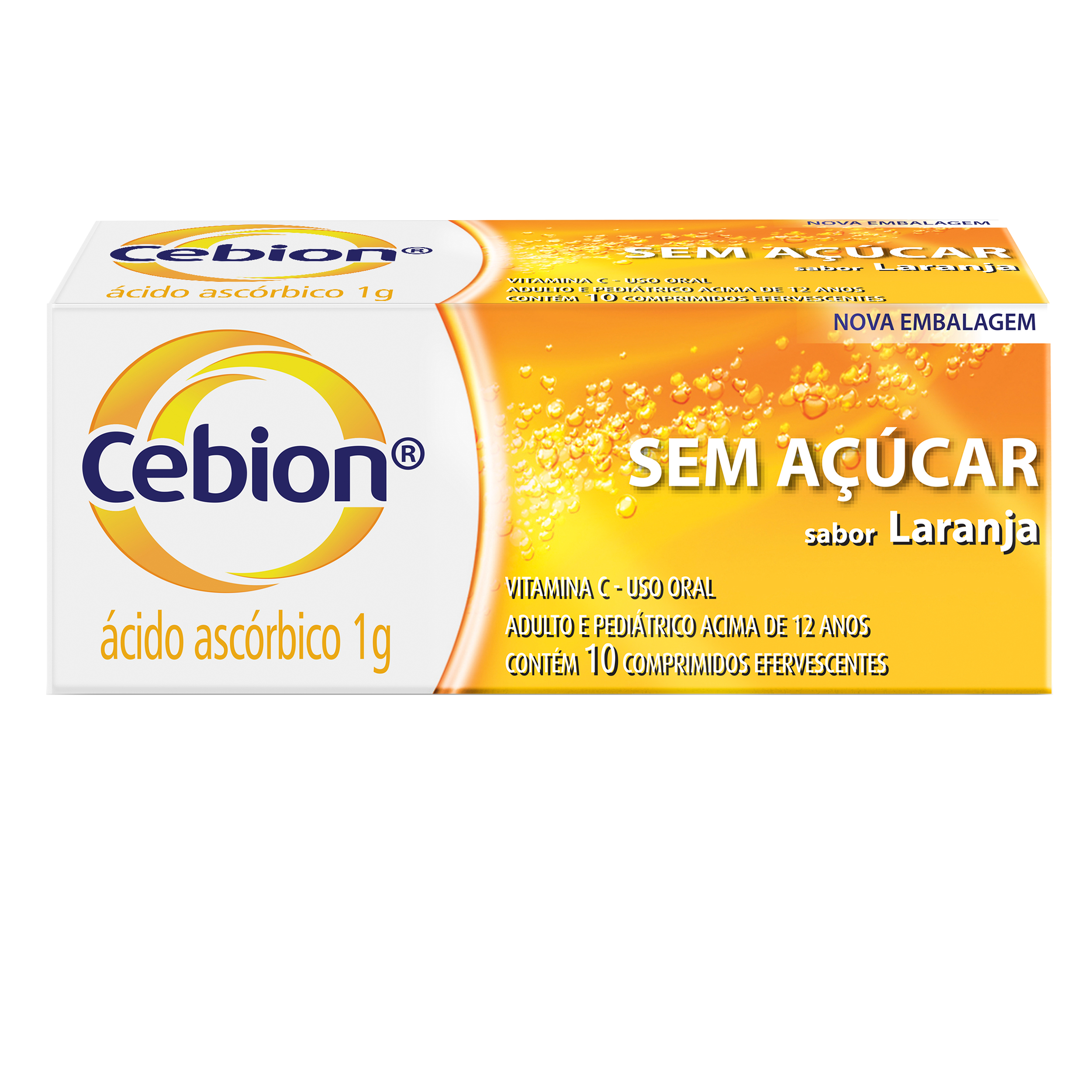 Comprimidos Efervescentes Cebion Vitamina C sabor Laranja Sem Açúcar 10 Comprimidos
